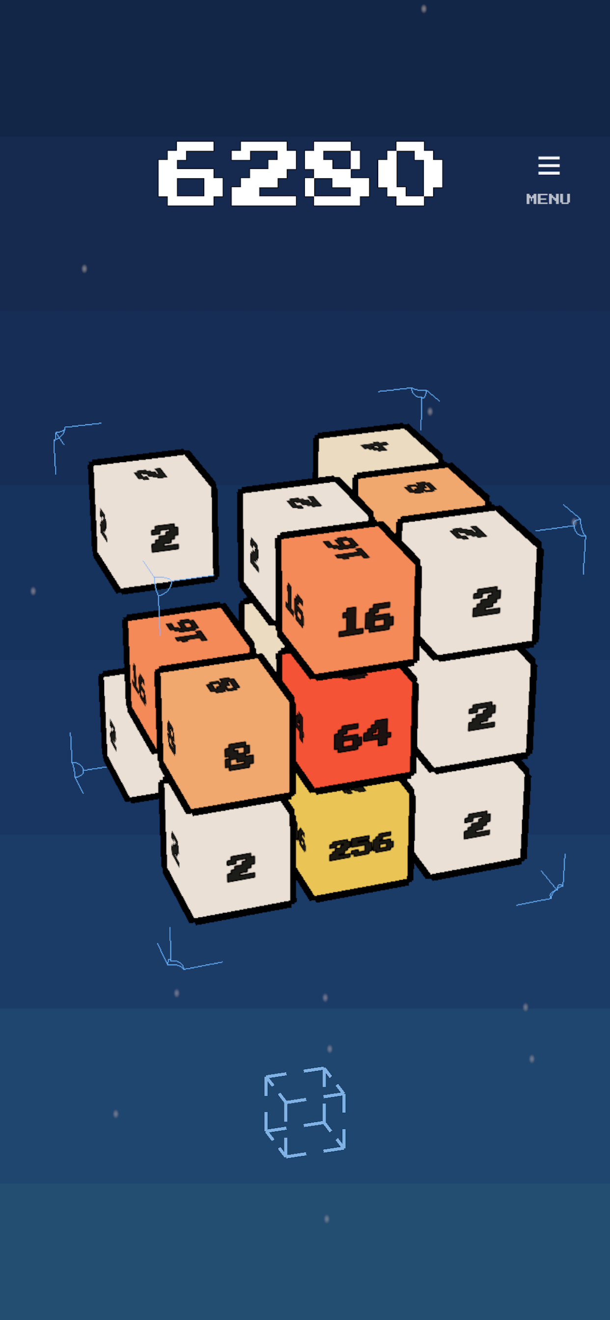 Cubora screenshot showing six-direction movement inside the cube